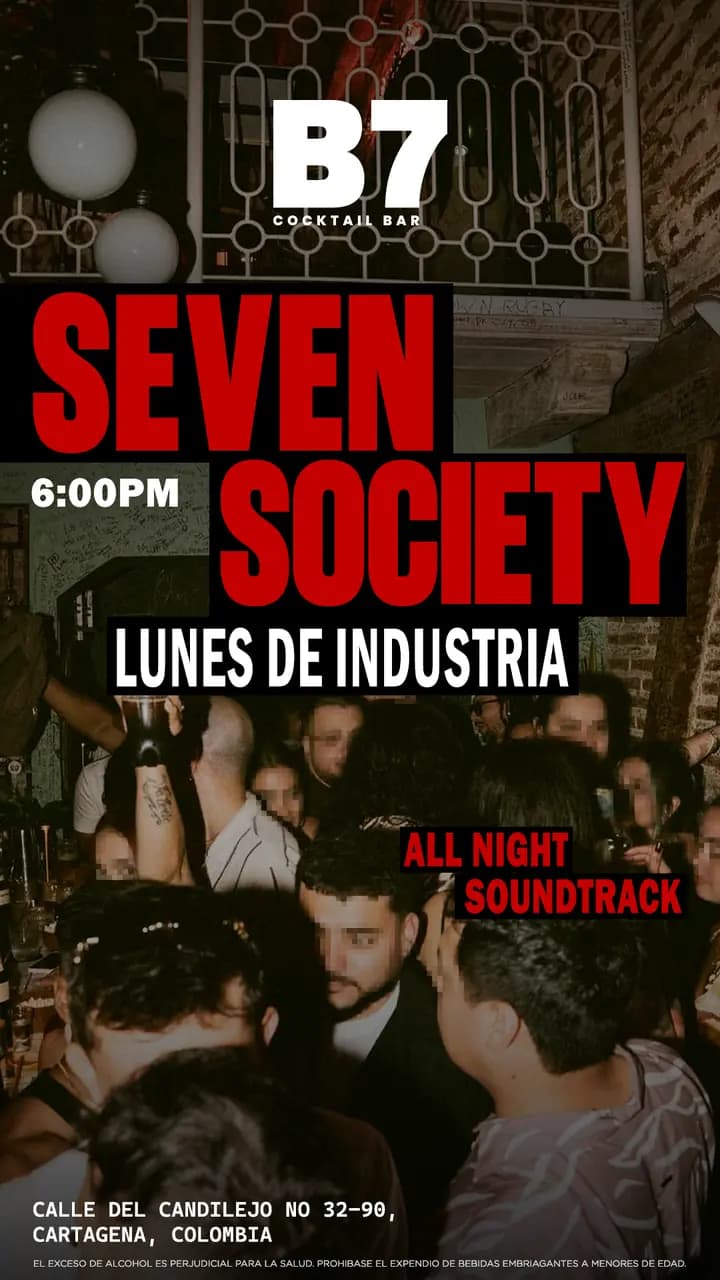 Flyer de Seven Society, lunes en Barra 7